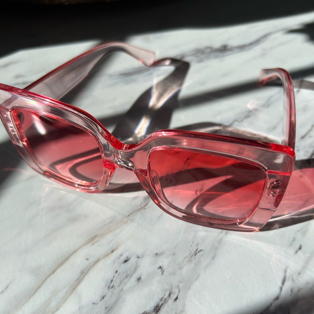 Clear Pink Rectangular Sunglasses